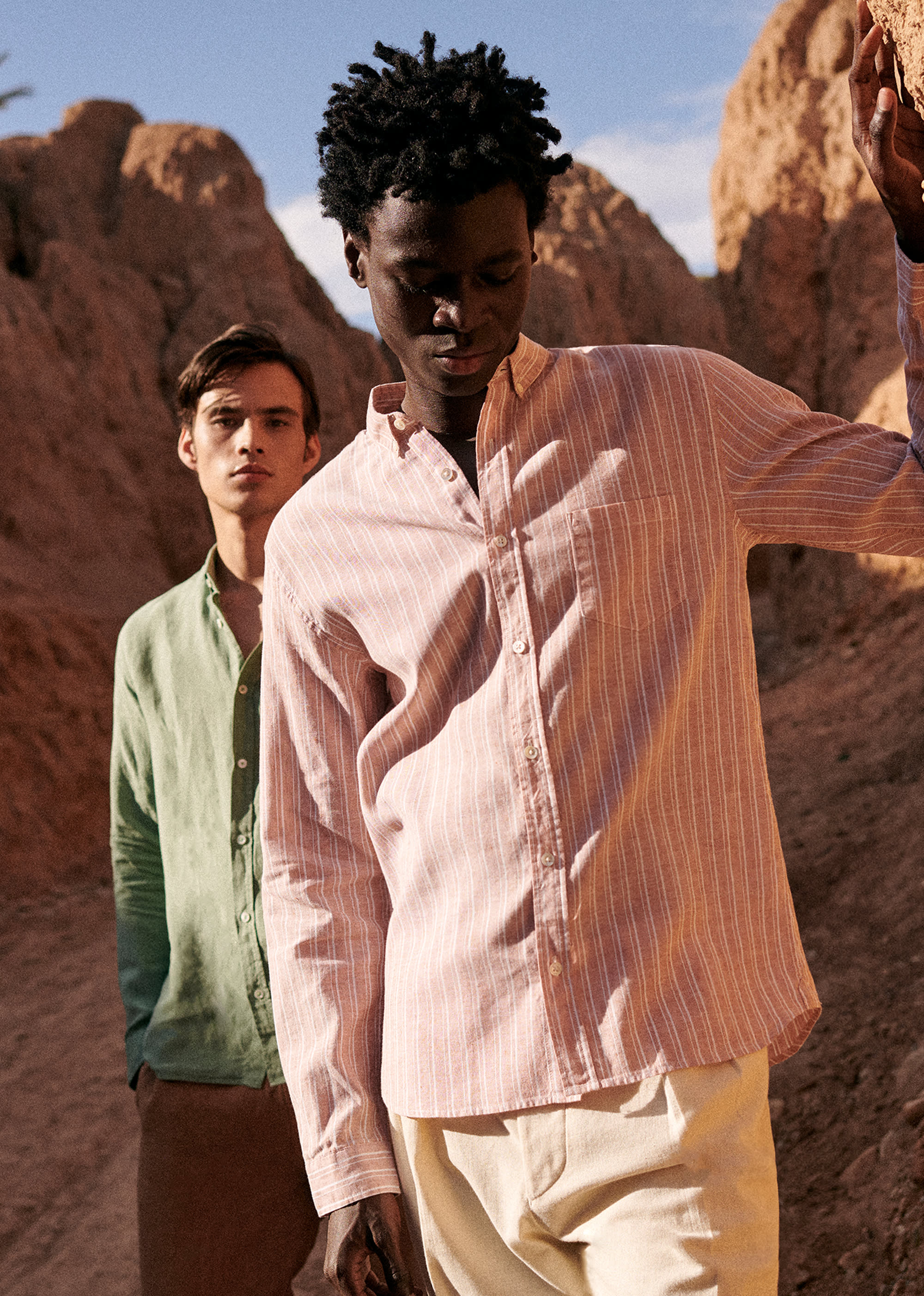 Chemise Charlie Coton Lin - Rayures Écru Terracotta - POUR LUI 5906561