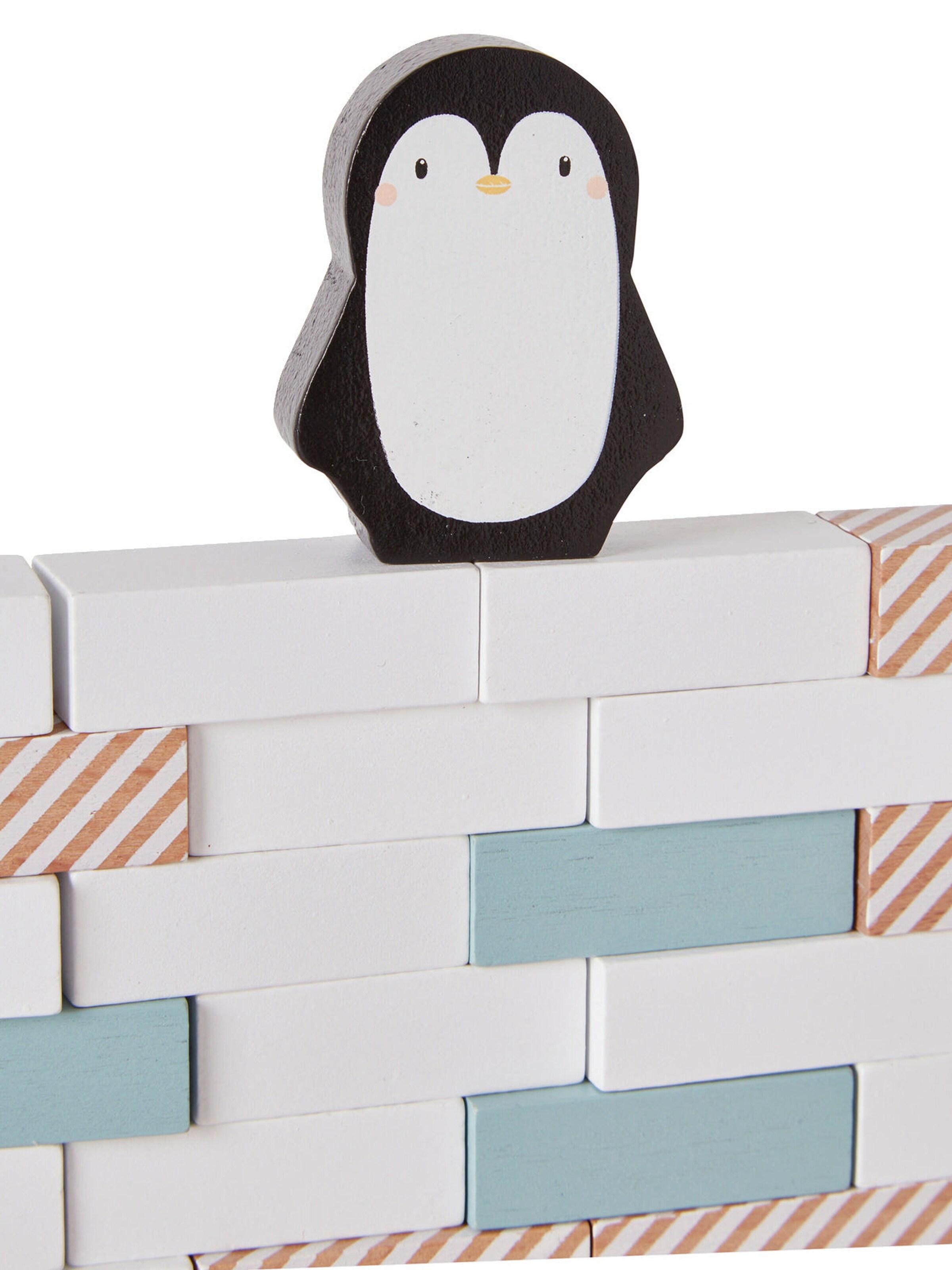 Vertbaudet Geschicklichkeitsspiel MAUER UND PINGUIN aus Holz FSC® weiß/blau/natur