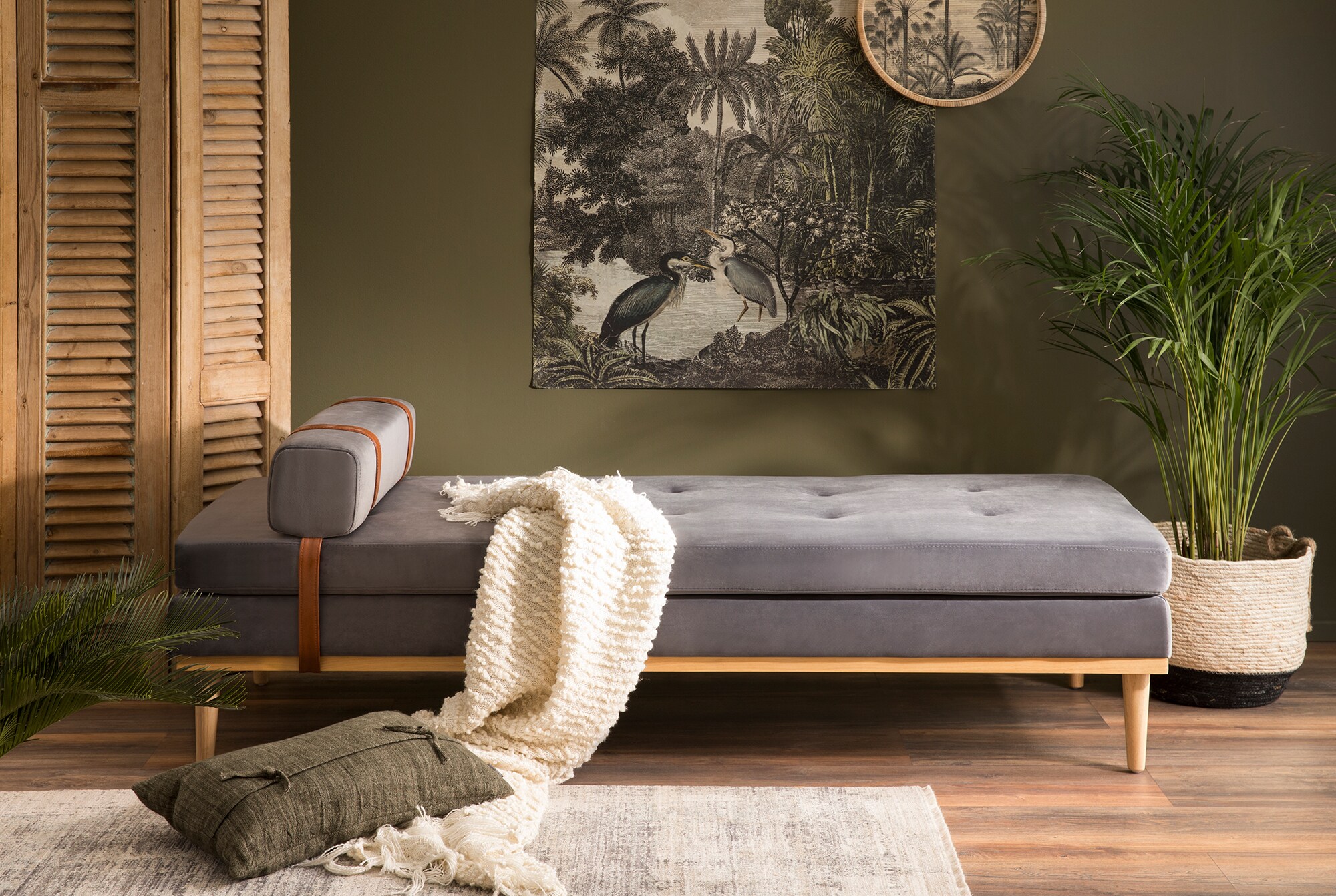 Daybed Samt grau Gästebett Tagesbett Bett Relaxliege Lounge