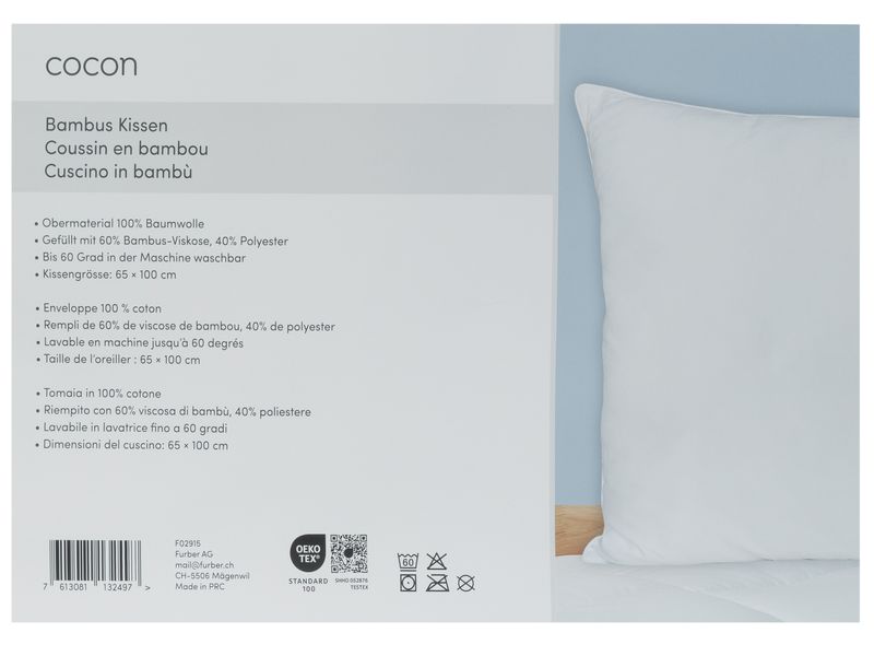 COCON Klassisches Kopfkissen Bambus, 65 x 100 cm Kopfkissen