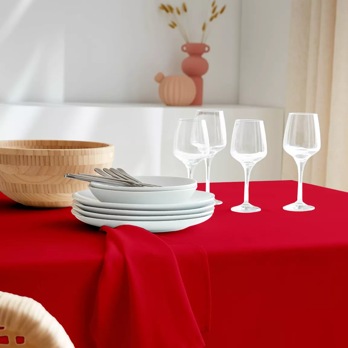 Nappe carrée anti tache (100 x 100 cm) Elise Rouge