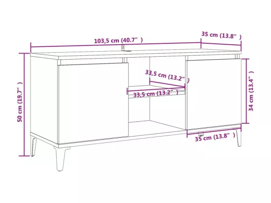 Meuble TV avec pieds en métal Gris béton 103,5x35x50 cm