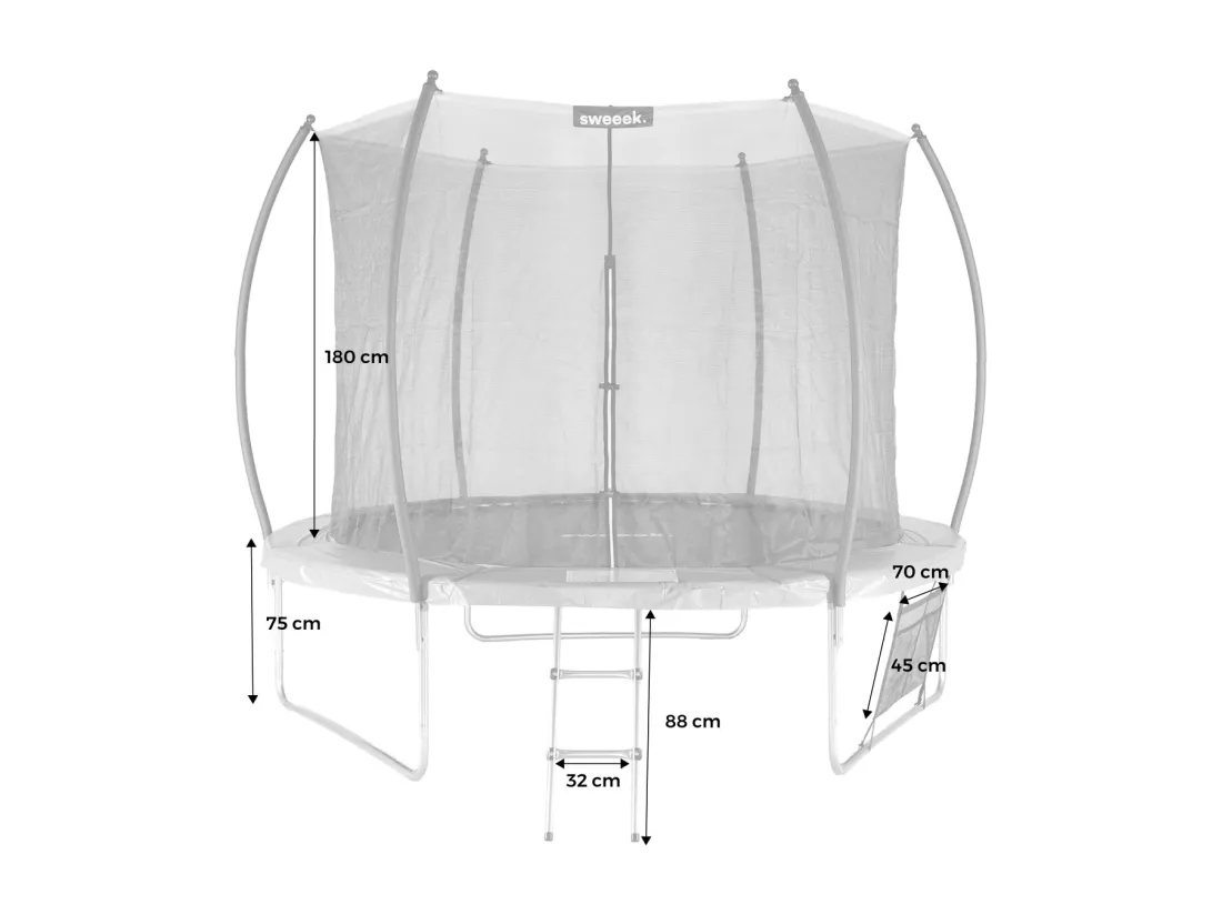 Trampoline Ø 305cm - Mars Inner XXL- trampoline de jardin gris avec filet de protection intérieur. échelle. bâche. filet pour chaussures et kit d'ancrage 3.05m 305cm