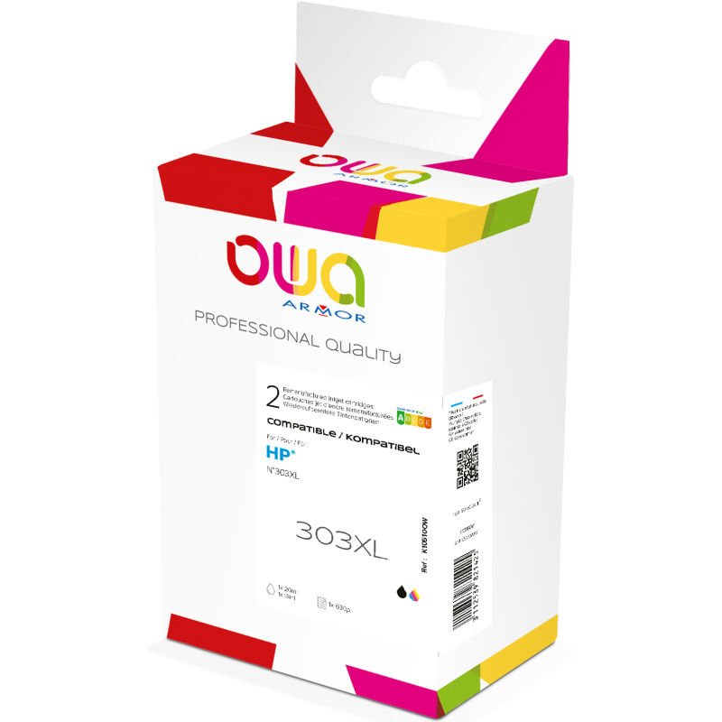 Pack de 2 cartouches d'encre remanufacturées OWA - haute capacité - Noir 3 Couleurs - pour HP 303XL