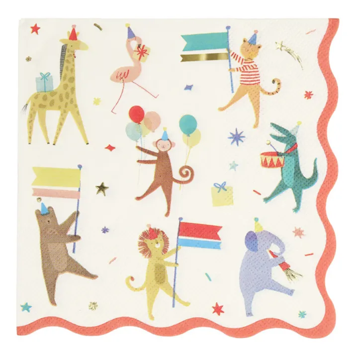 Meri Meri Serviettes en papier Parade des animaux - Set de 16