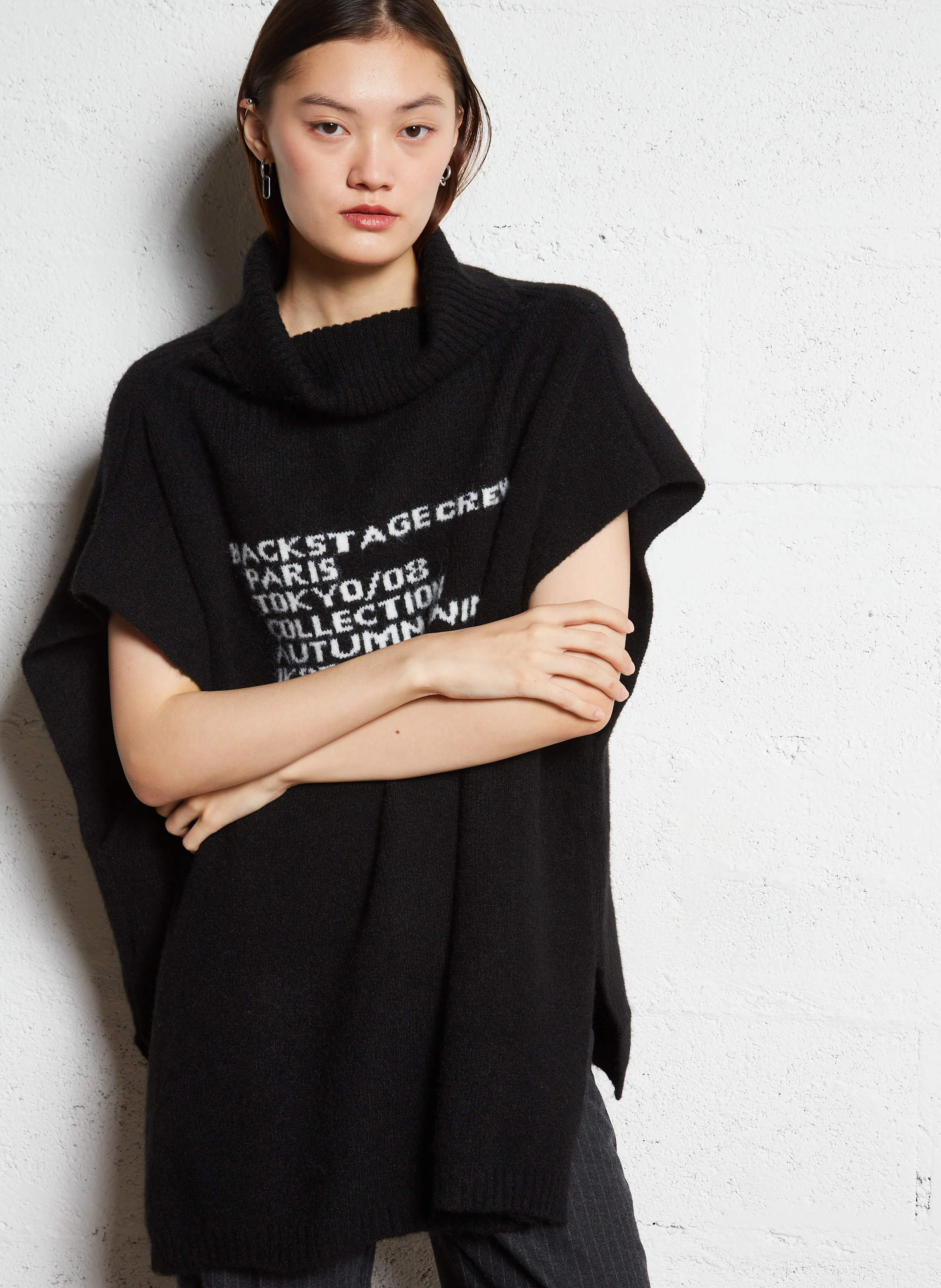 Poncho oversize col roulé | Noir