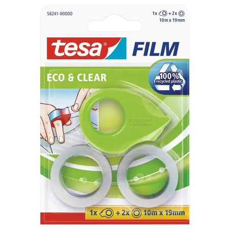 tesa eco & clear Mini Abroller ecoLogo + 2 Rollen tesafilm 10mx19mm