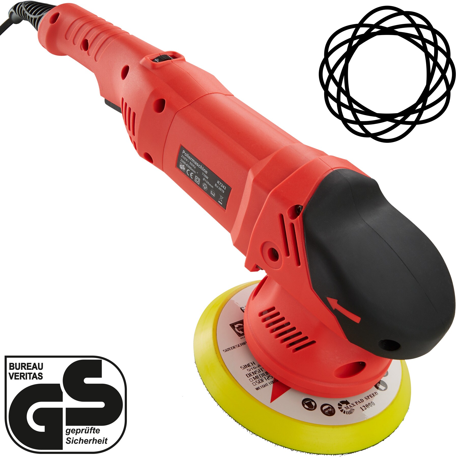 tectake® 3-teiliges Exzenter Poliermaschinen-Set, 710 W, mit Stabgriff, inklusive 2 Ersatzkohlen