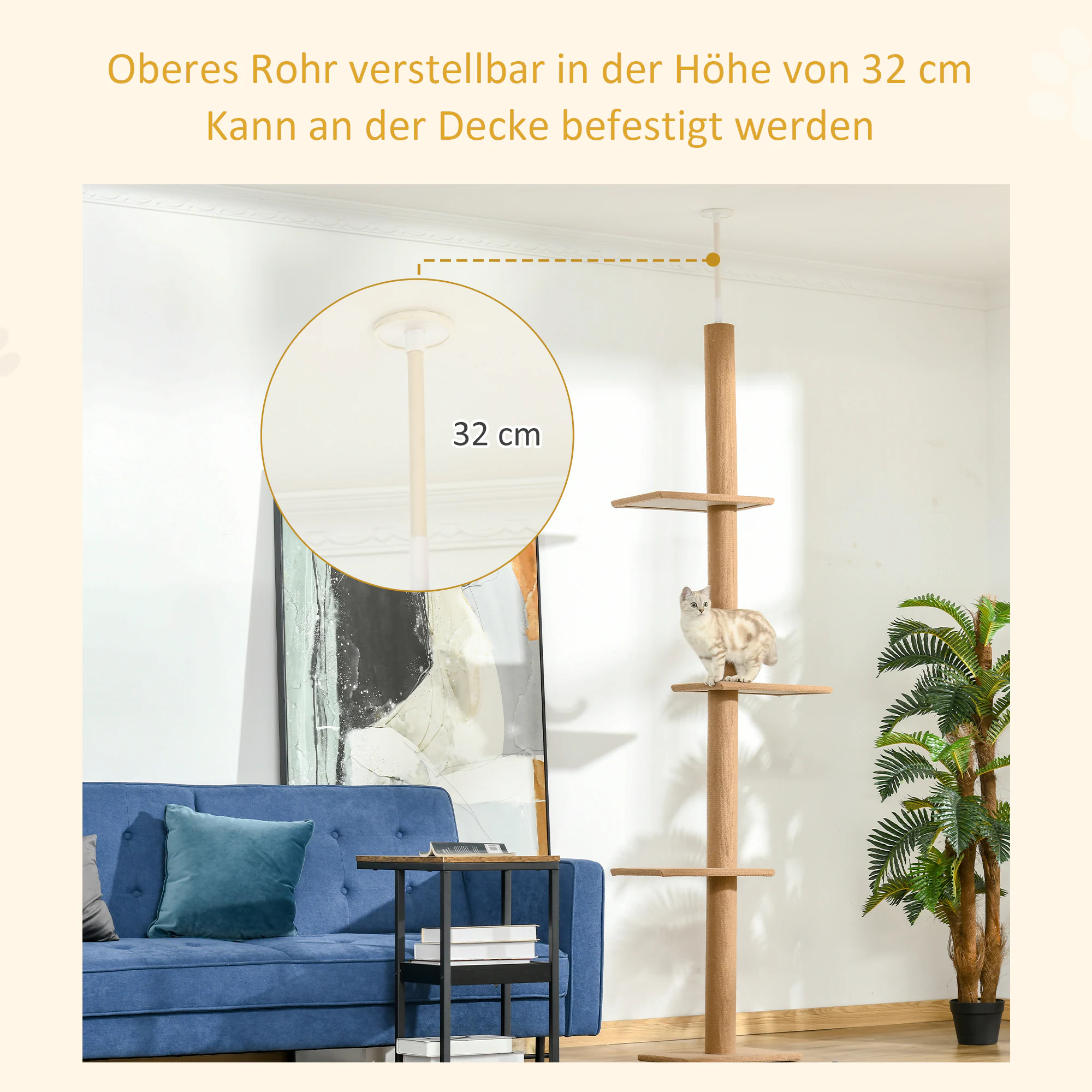 PawHut Kratzbaum Deckenhöhenanpassbar braun 43L x 27B x 228-260H cm
