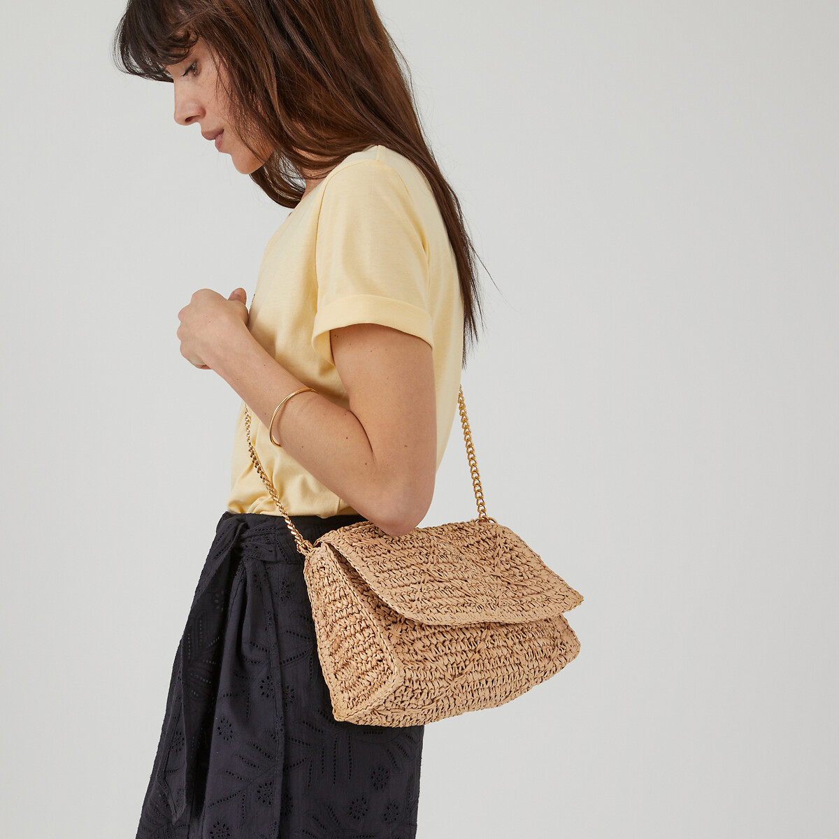 COLEÇÕES LA REDOUTE<br>Bolsa trançada com alça de ombro em corrente