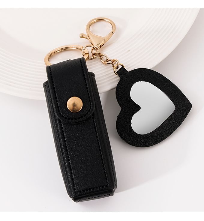 XIXI STUDIO - Hartvormige draagbare spiegel met lippenstift etui sleutelhanger