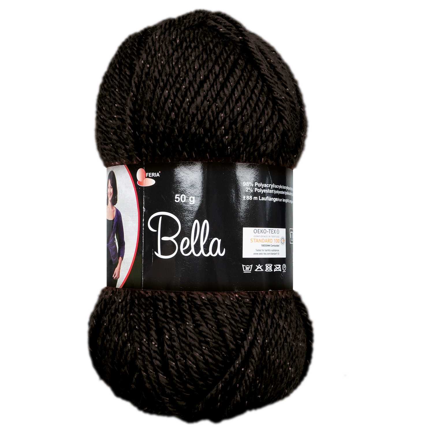 Garn Bella aus 98% Polyacryl & 2% Polyester LL 88 m schwarz 50 g