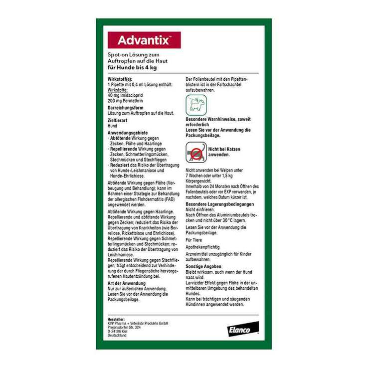 Advantix Spot-on Hund bis 4 kg Lösung, 4 St
