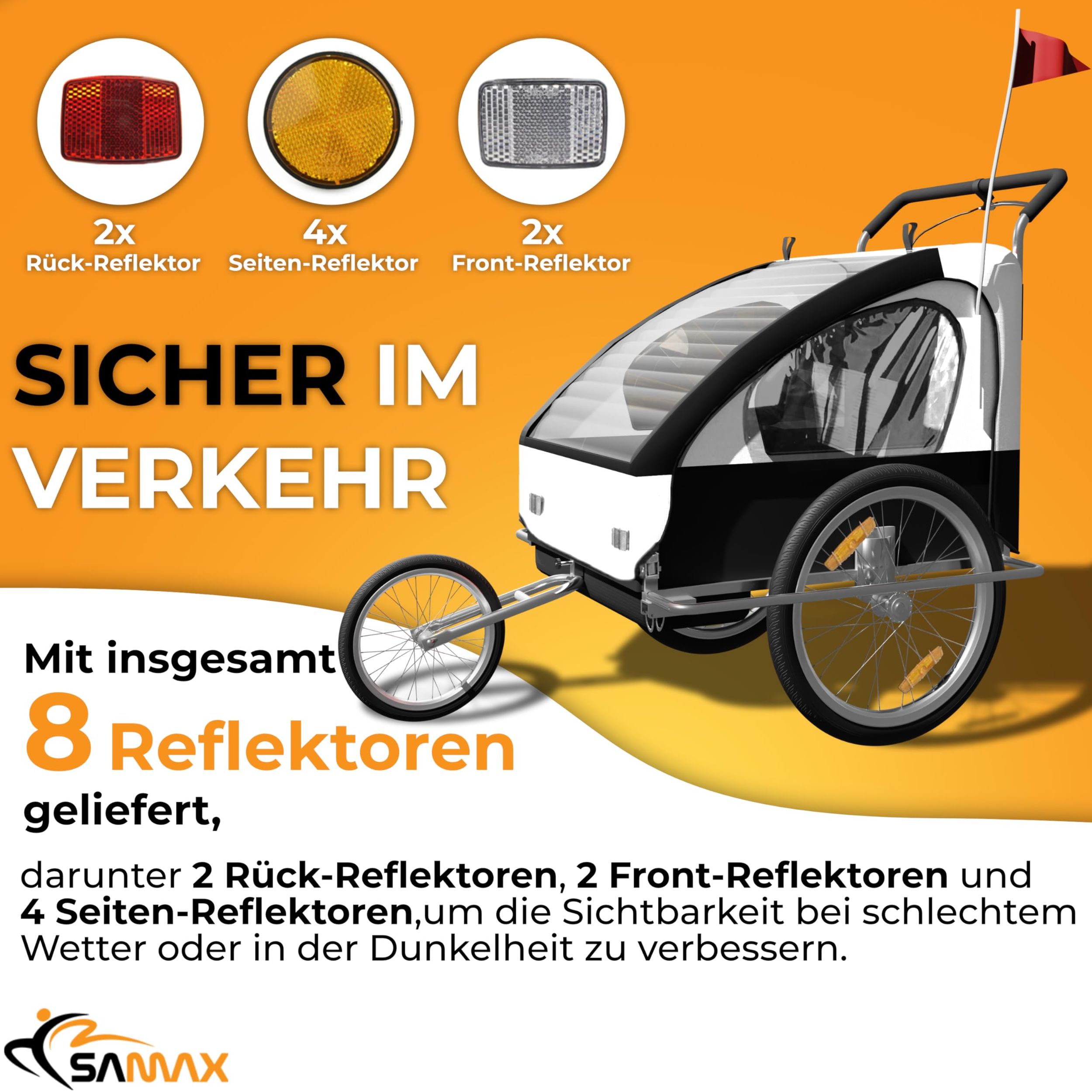 SAMAX Fahrradanhänger 2in1 Jogger - in Weiß/Schwarz - Silver Frame