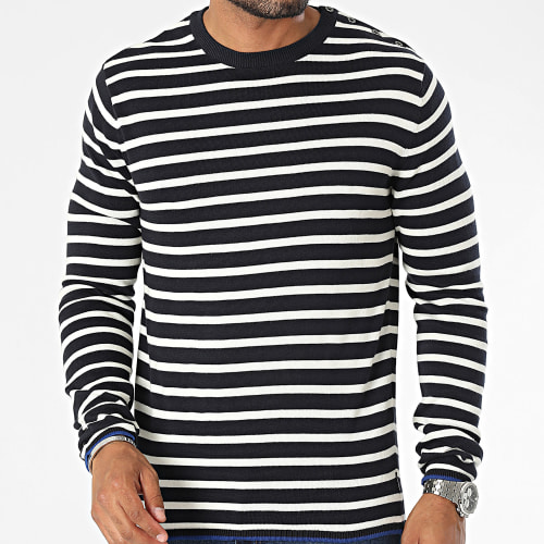 Pull Kalby Bleu Marine Blanc