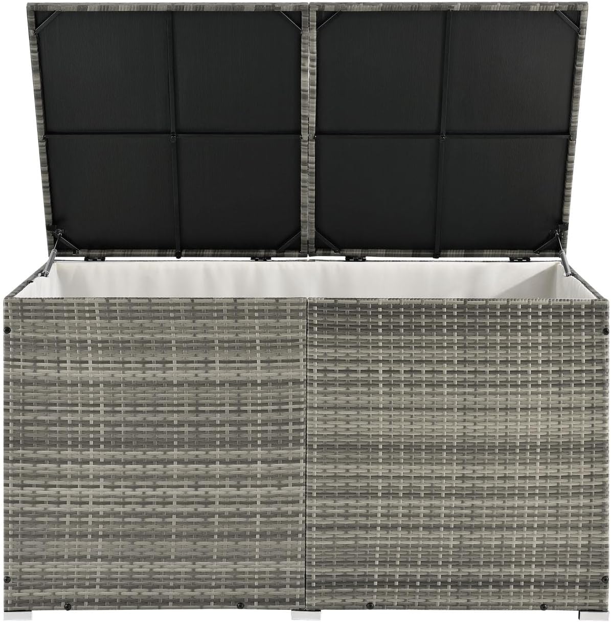 Juskys Polyrattan Auflagenbox Ikaria 950 L inkl. Deckel mit Hubautomatik & Innenplane - Kissenbox 145 x 82 x 79 cm für Garten - Gartenbox grau-meliert