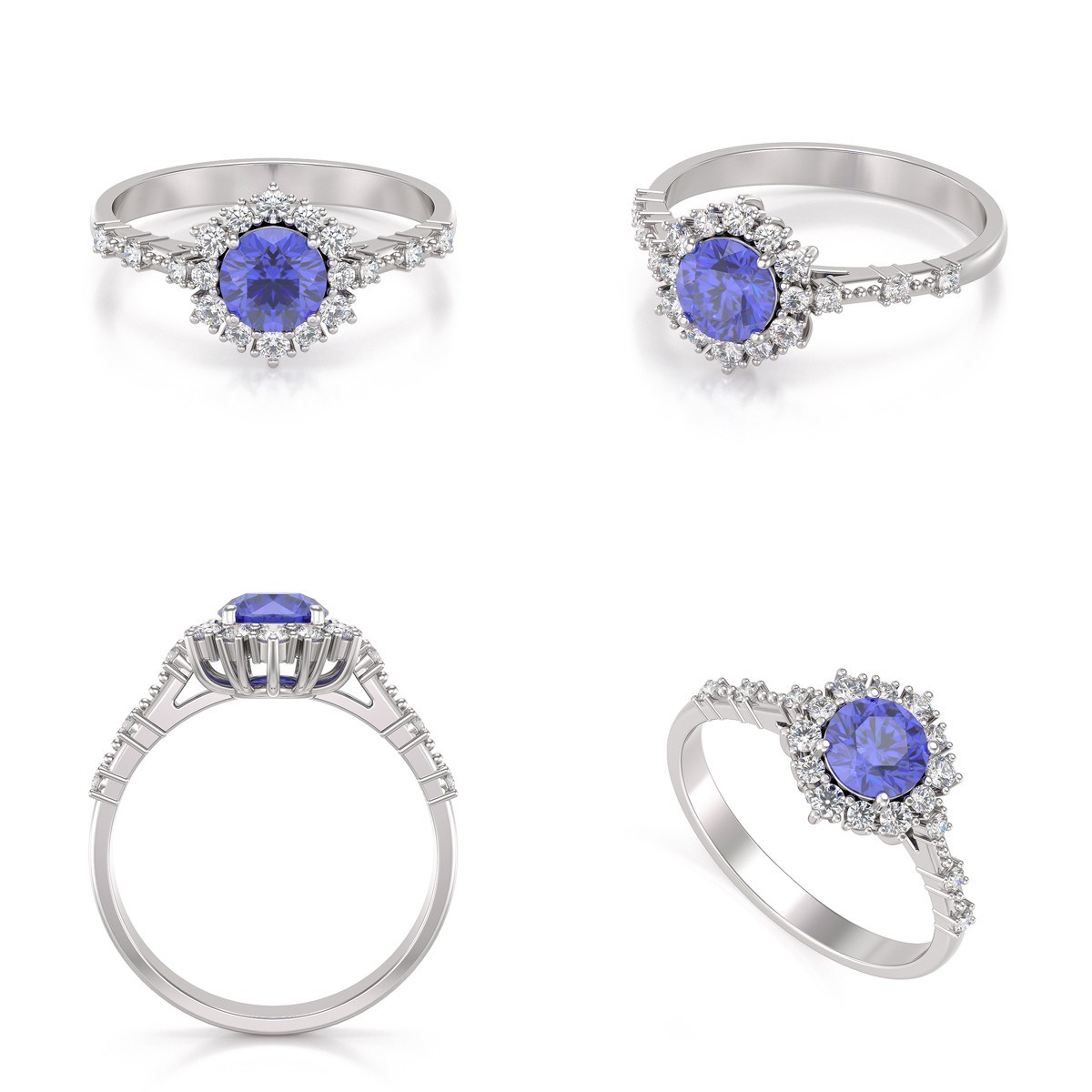 Bague ADEN Or 585 Blanc Tanzanite et diamants 3.25grs