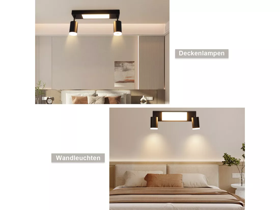 NETTLIFE Spot plafond 2 ampoules GU10 chambre 3000k 20W cuisine noir blanc chaud orientable métal pour