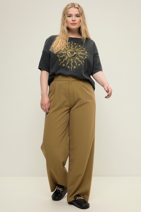 Hose, High Waist, weites Bein, teilelastischer Bund