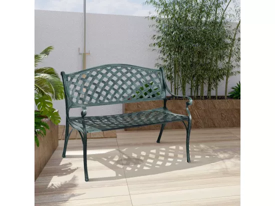 Banc de Jardin en Fonte d'Aluminium, Banc 2-3 Places avec Accoudoirs, Dossier et Design Ajouré, Charge Max 280KG, 103x64x83cm, pour Terrasse/Cour/Balcon/Pelouse/Parc