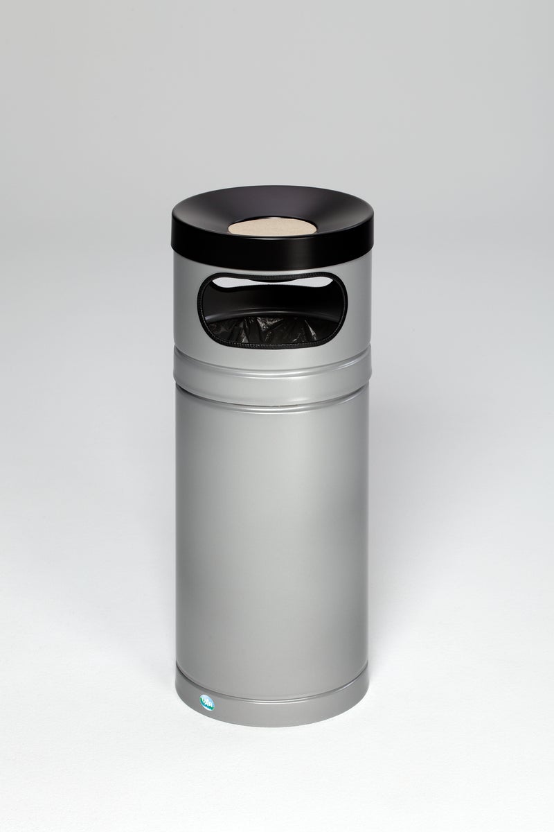 PROREGAL Robuuste Combi-asbak met Aluminium Kop voor Plastic Zakken 56 Liter HxBxD 88,5 x 36,5 x 36,5 cm Gegalvaniseerd Staal Zilver