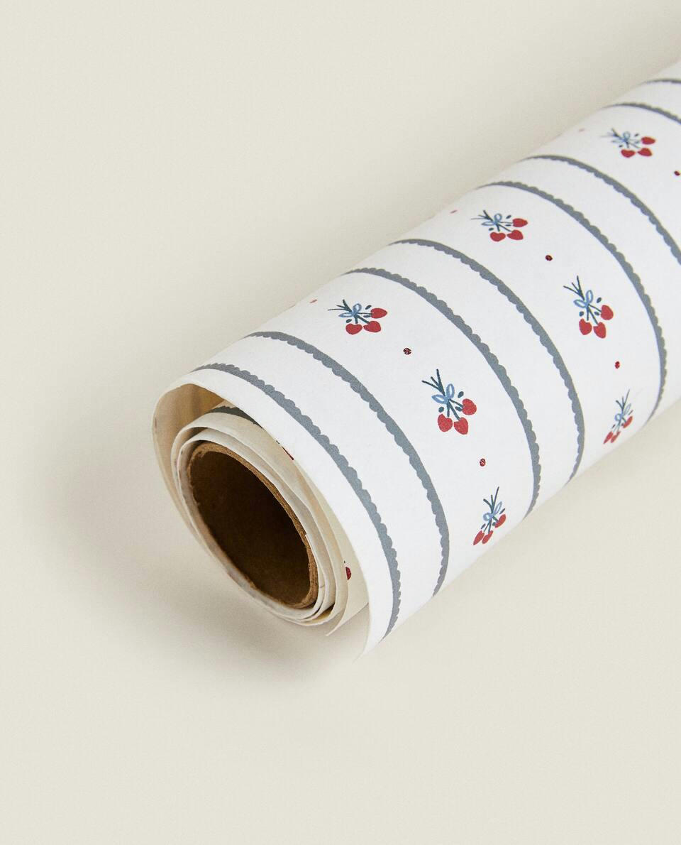 PAPEL DE EMBRULHO DE NATAL COM LISTRADOS DE AZEVINHO