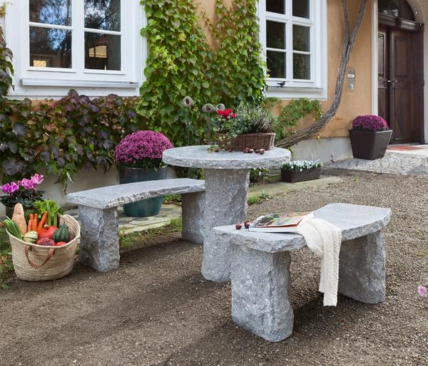 Dehner Granit-Gartenbank, gebogen, 2-Sitzer