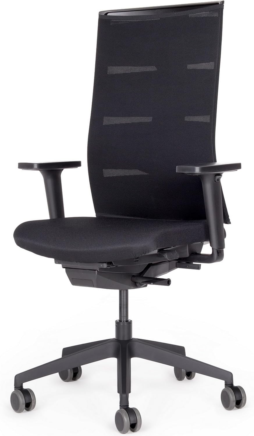 bümö Lento agilis Matrix Start Up Bürostuhl ergonomisch, Stoff & Netzbezug in schwarz - Ergonomischer Drehstuhl mit Rollen, Stuhl mit Armlehne, Synchronmechanik UVM. - Belastbarkeit 150 kg
