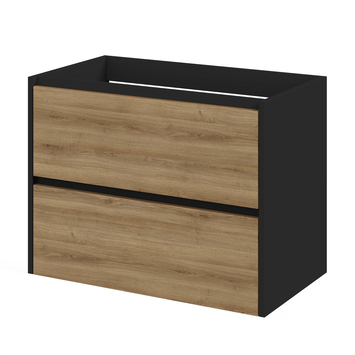 Tiger Reverse Meubelset 80 cm met 2 lades Chalet eik / Mat zwart inclusief Oval wastafel mat zwart