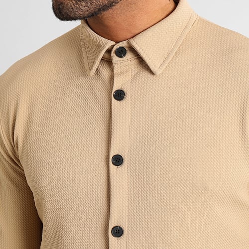 Chemise Manches Longues Texturé Waffle 0573 Beige Foncé