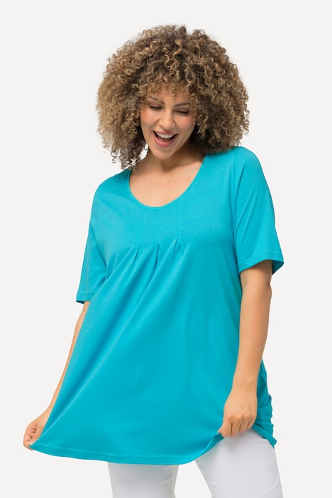 T-Shirt, Zierfalten, A-Linie, Rundhals, Halbarm, Modal