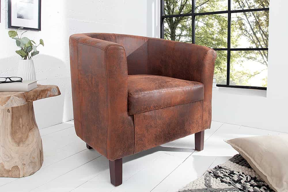 Design Lounge Sessel HEMINGWAY whisky braun mit Armlehnen Cocktailsessel Massivholzbeine