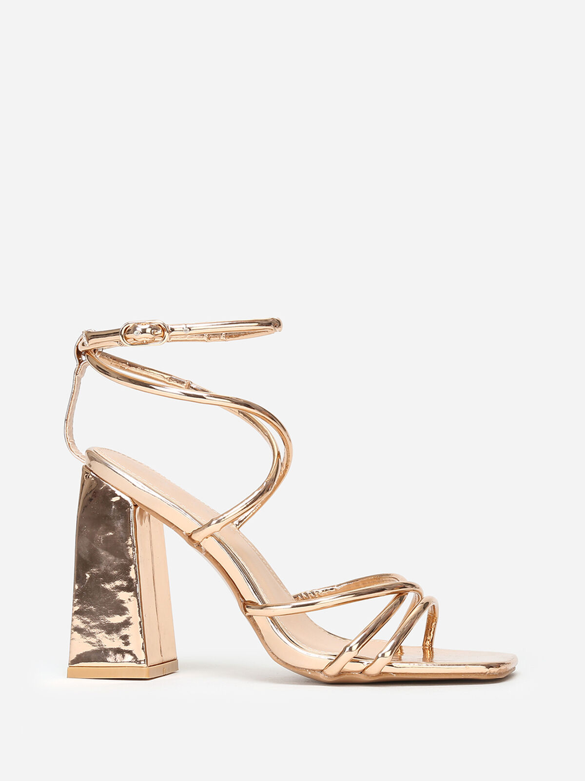 Sandales multi brides à bout carré- Doré rose