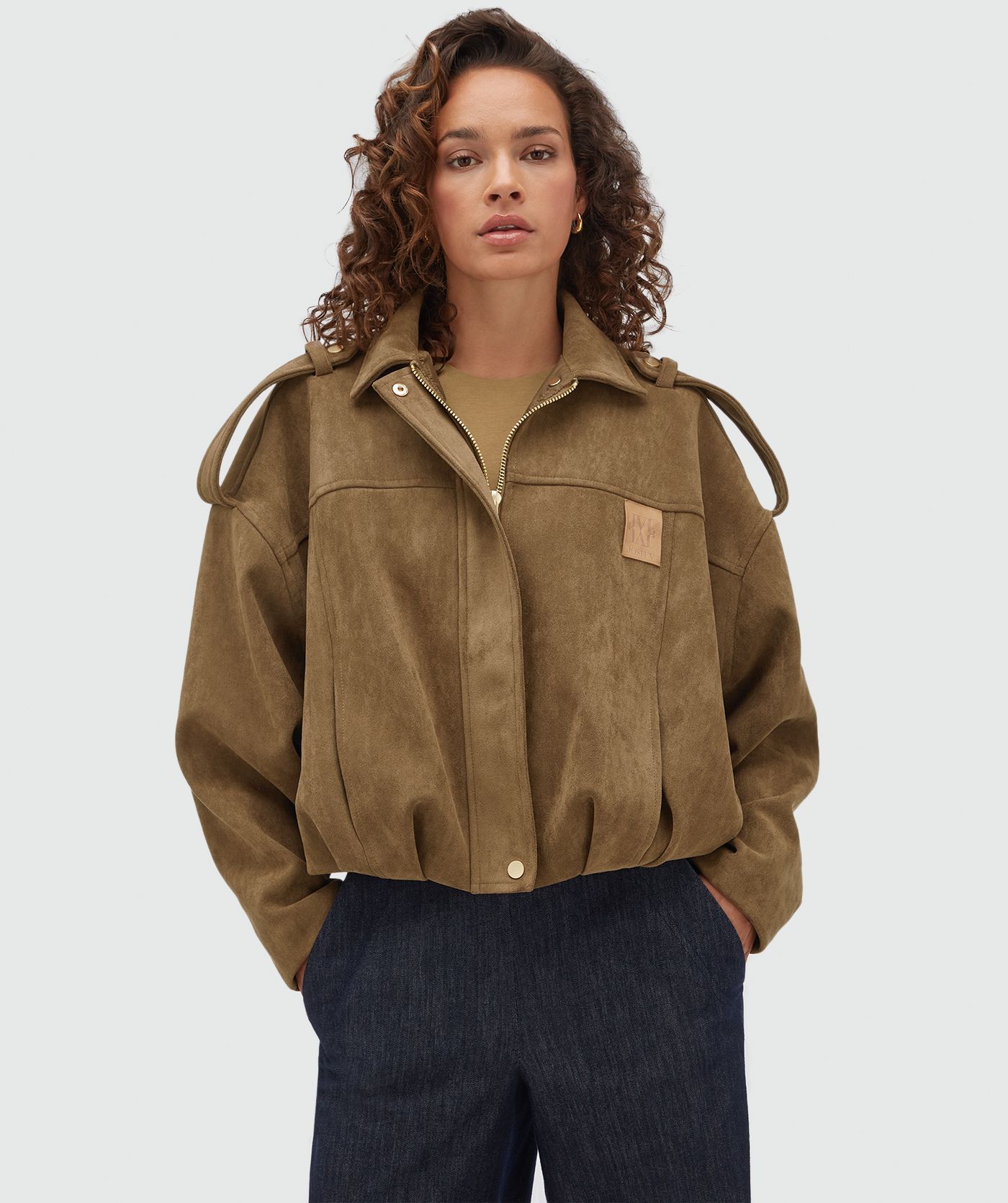 JV-VITO oversized jacket van suedine - dark khaki