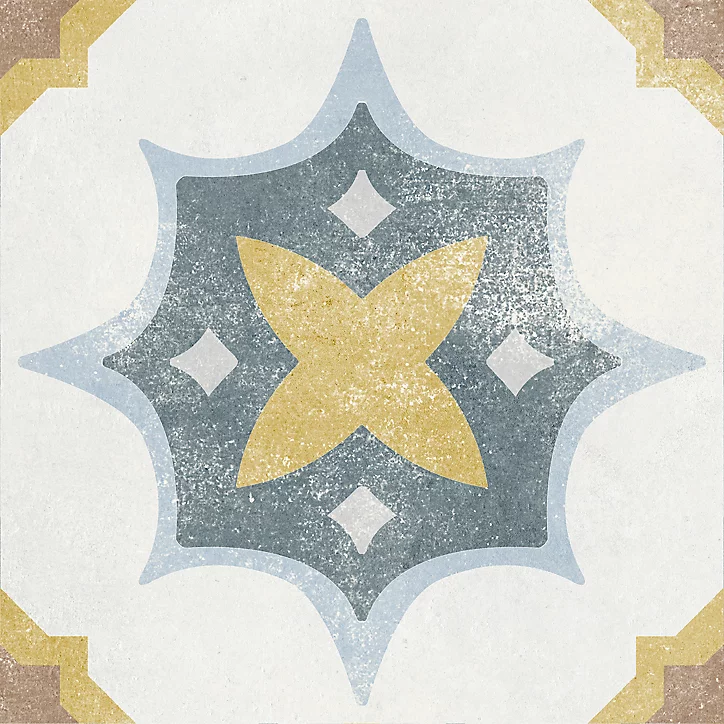 Carrelage sol et mur intérieur Liberty effet carreau de ciment décors variés bleu L. 20 x l. 20 cm x Ep. 7,4 mm