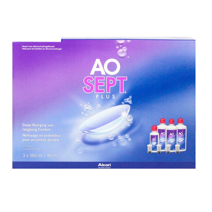 Aosept Plus 3 flacons de 360ml + 1 flacon de 90ml