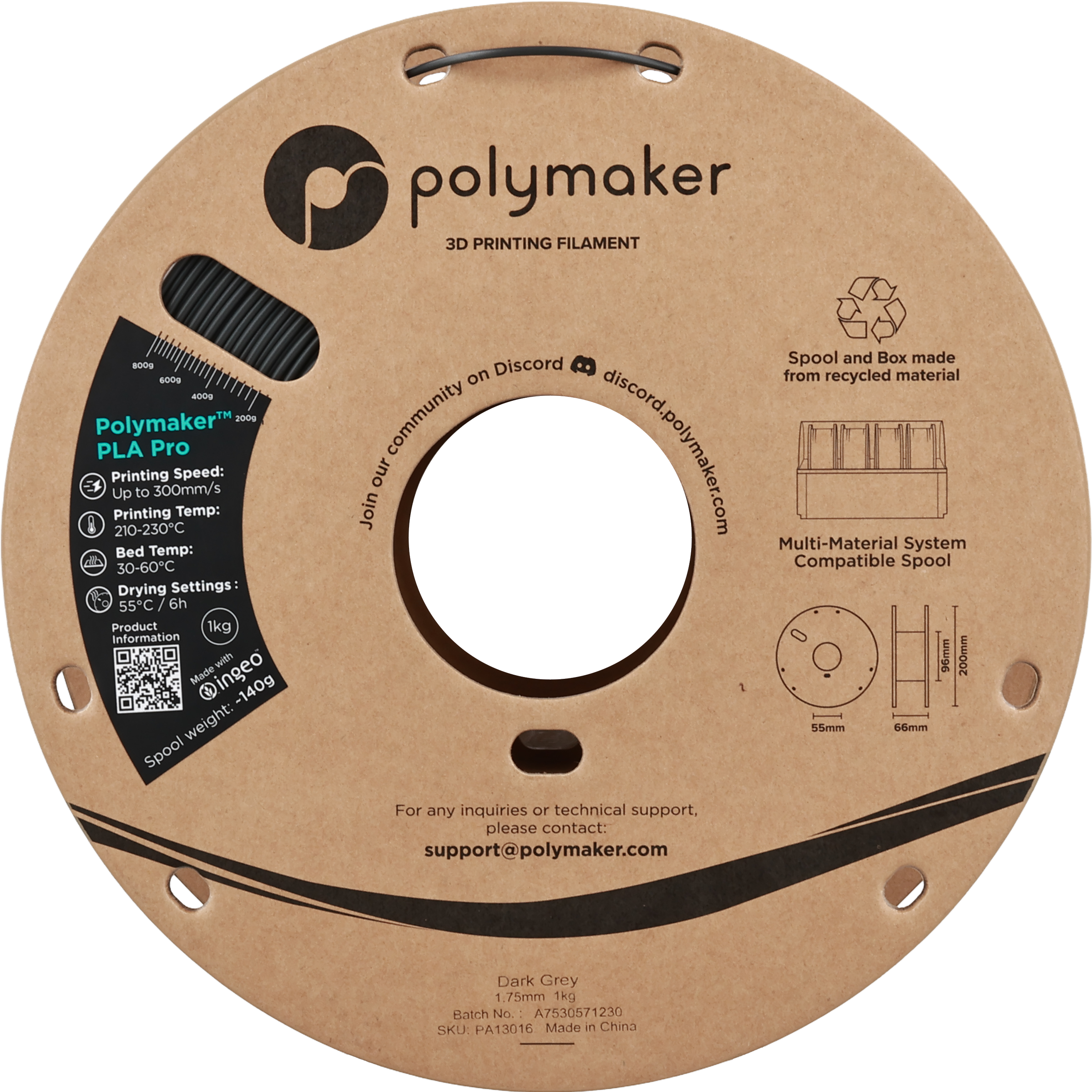 Polymaker  PLA Pro Dark Grey, 1,75 mm / 1000 g    Neue, verbesserte Formulierung: Hochleistungs-High Speed-PLA in Dark Grey