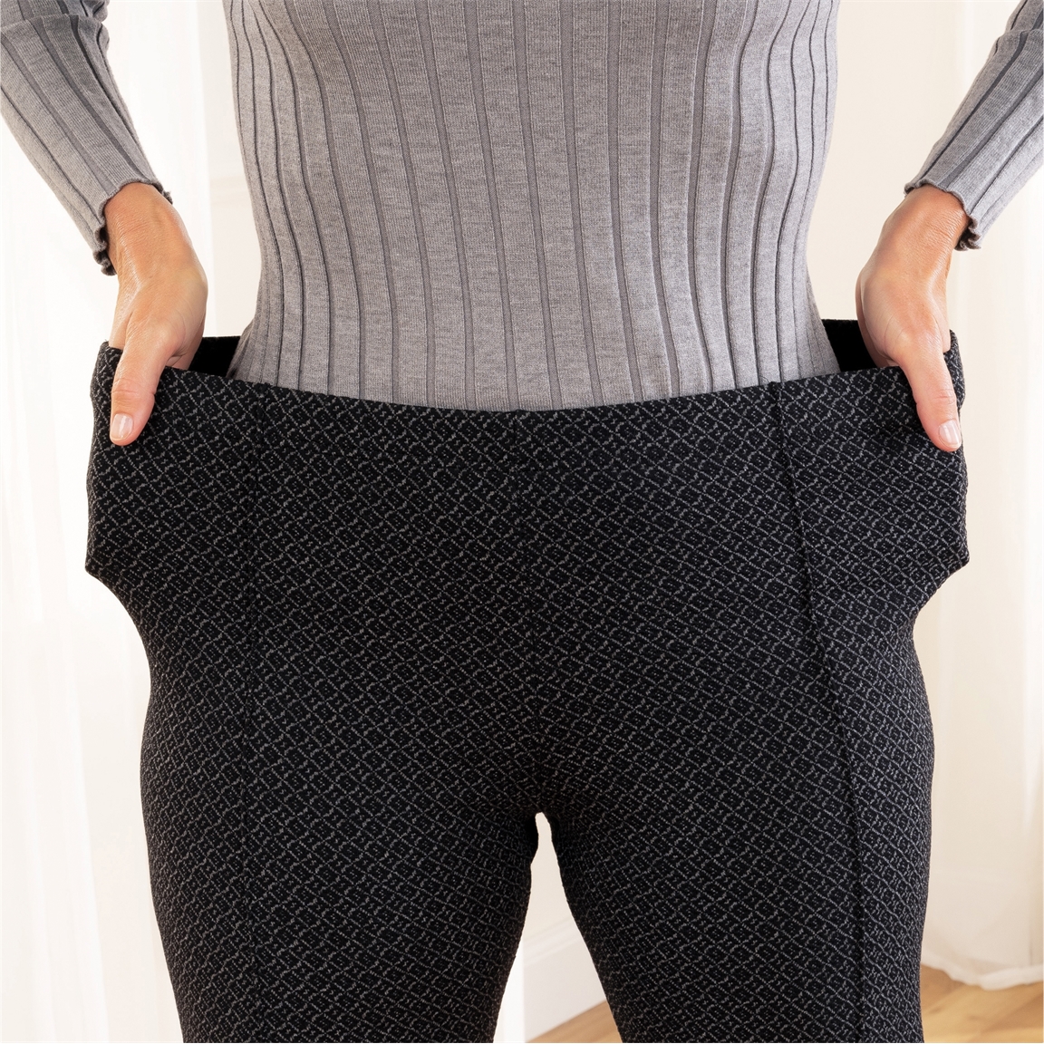 Pantalon jacquard noir ou gris