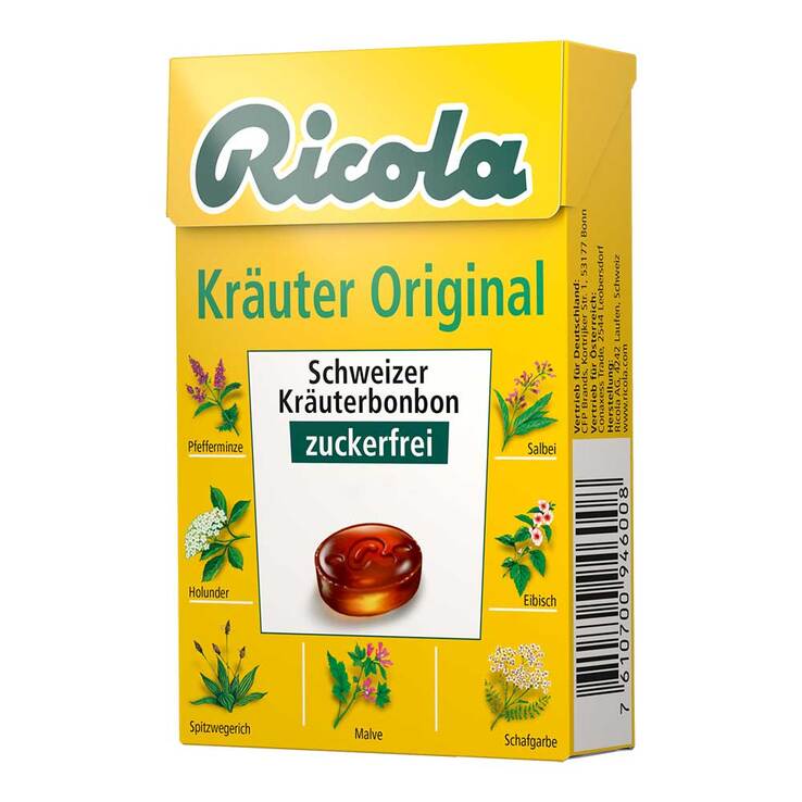 Ricola ohne Zucker Box Kräuter Bonbons, 50 g