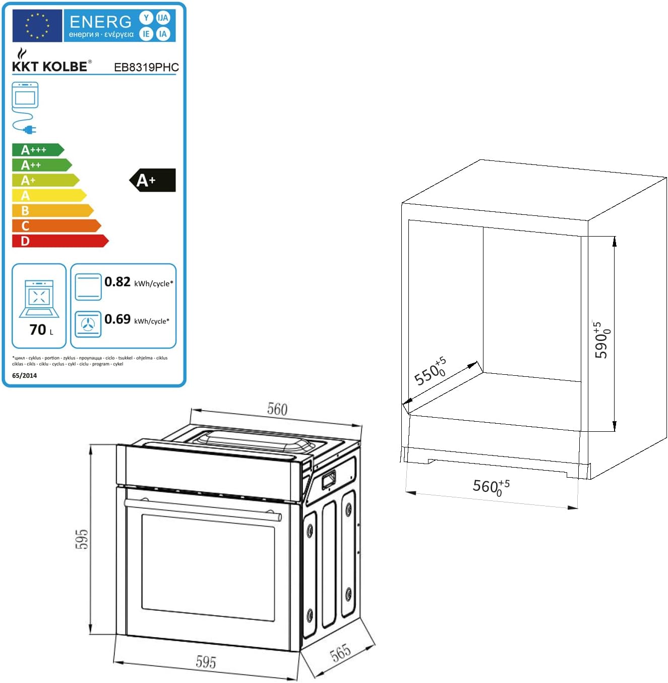 KKT KOLBE Backofen mit Bratenthermometer | 70L | 60cm | 2,8kW | Pizzafunktion | Grill | Umluft | Heißluft | Pyrolyse | Abschalt-Timer | Wärmeschutzverglasung | Air Fry Gitterrost | EB8319PHC