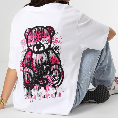 Tee Shirt Oversize Large Femme Art Series Dripping Pink Blanc