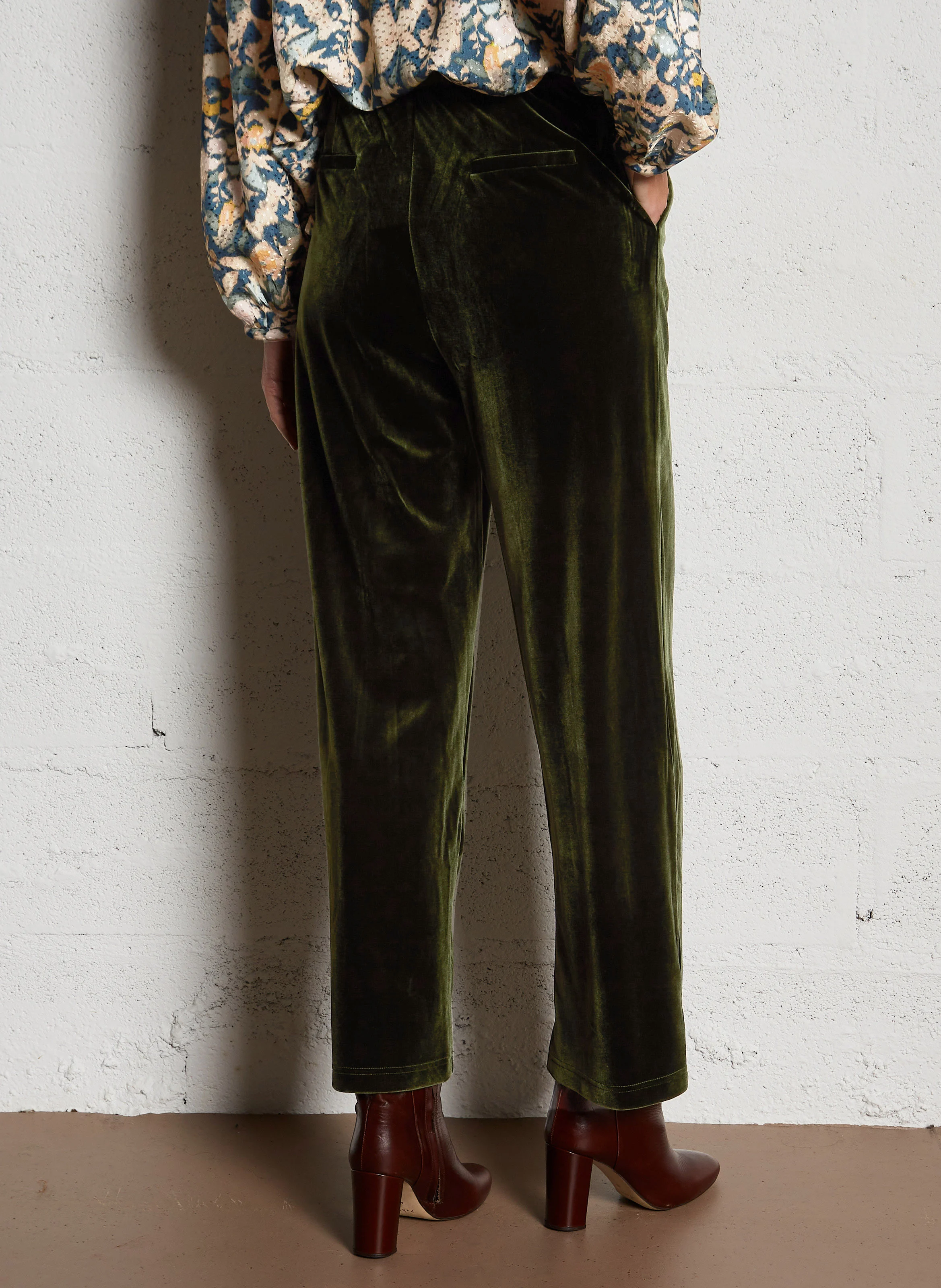 Pantalon large en velours | Kaki