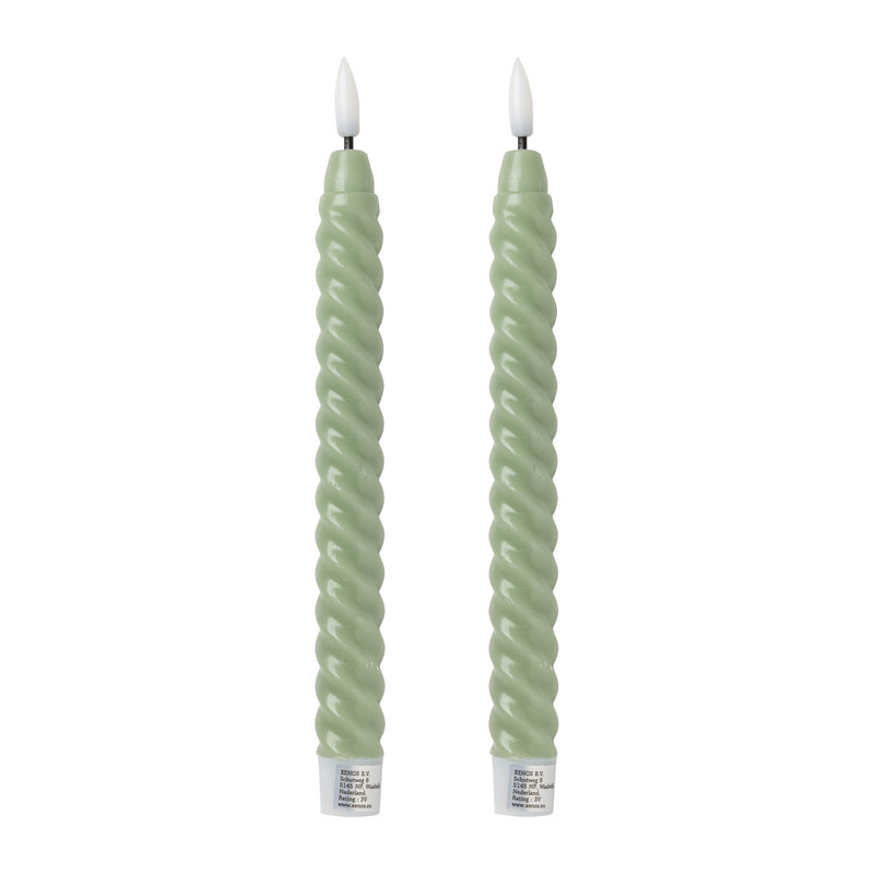 LED dinerkaarsen twist - groen - set van 2 - ø2.2x24.5 cm