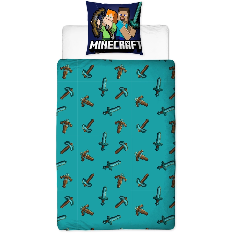 MTOnlinehandel Bettwäsche Minecraft Survive Gaming Jungen und Mädchen, 80x80 + 135x200 cm Minecraft Survival