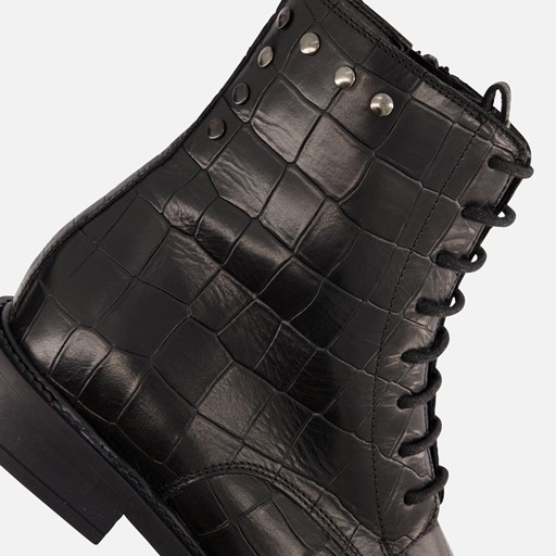 Linea Zeta Croco Veterboots zwart Leer
