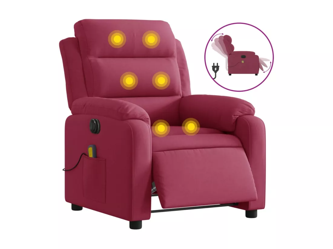 Fauteuil inclinable massage électrique rouge bordeaux velours
