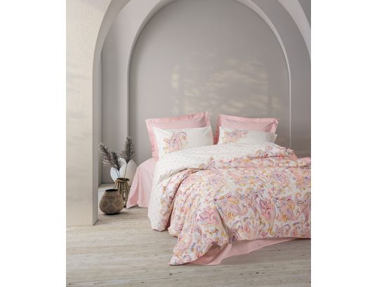 CONCEPT1 - Parure de lit housse de couette Muna 240x220cm + 2 taies 60x60 rose