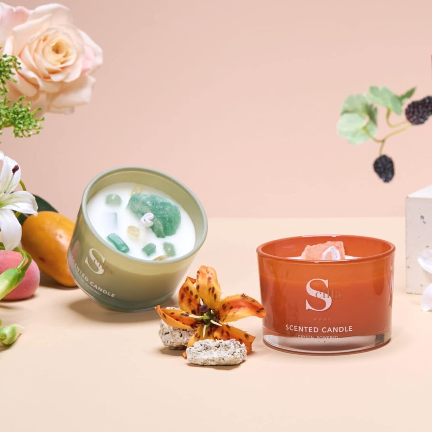 Duft Kerze im Glas Aromatherapie Sojawachs Kerze Home Deko Kristall Steine - Beeren