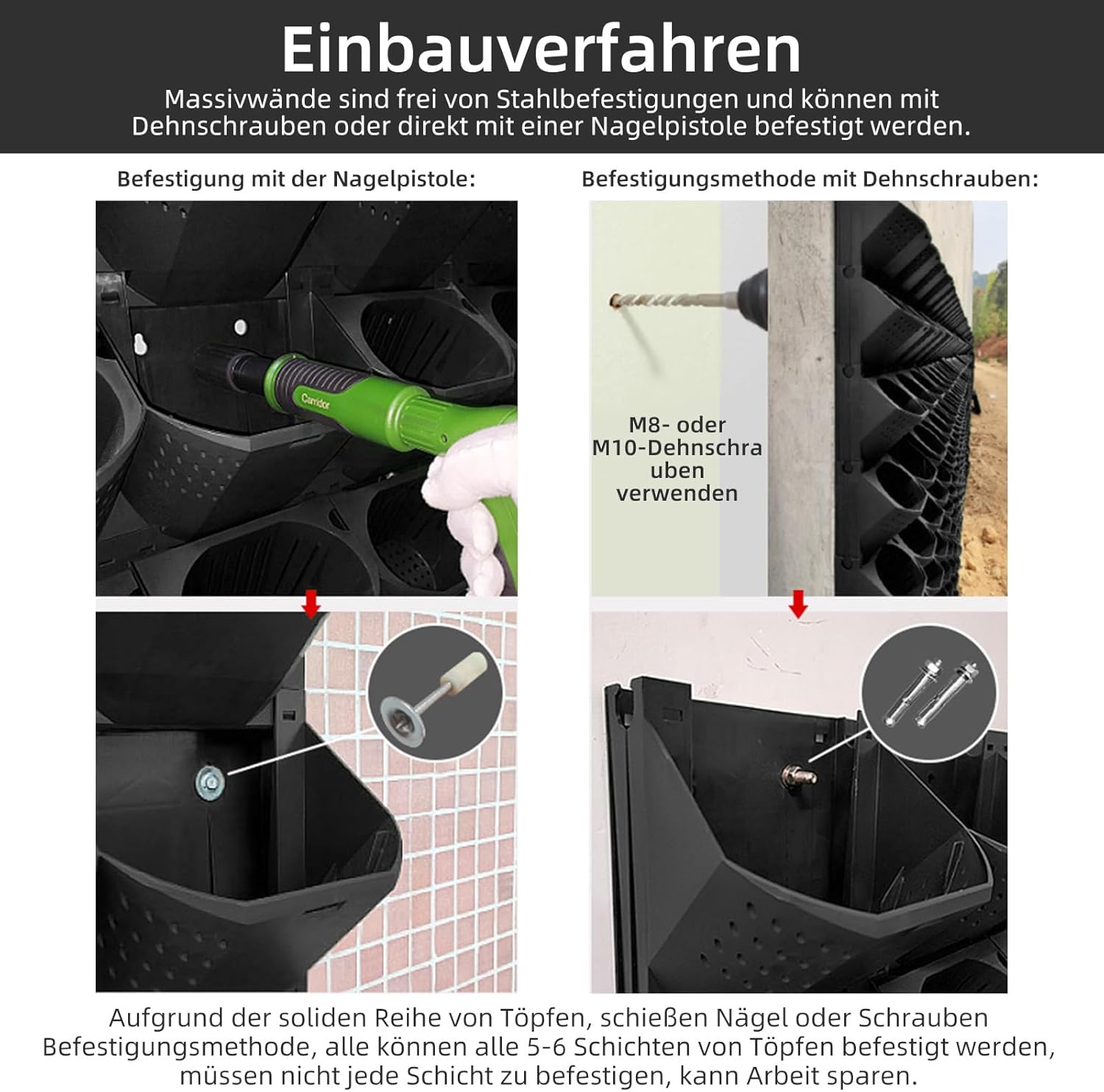 Hängende vertikale Wand Pflanze mit Automatischem Bewässerungssystem,CEIEVER Platzsparende Pflanzenwand 36 Stück Vertikaler Garten Pflanzenwand Blumentopf Set für Hof Garten Balkon