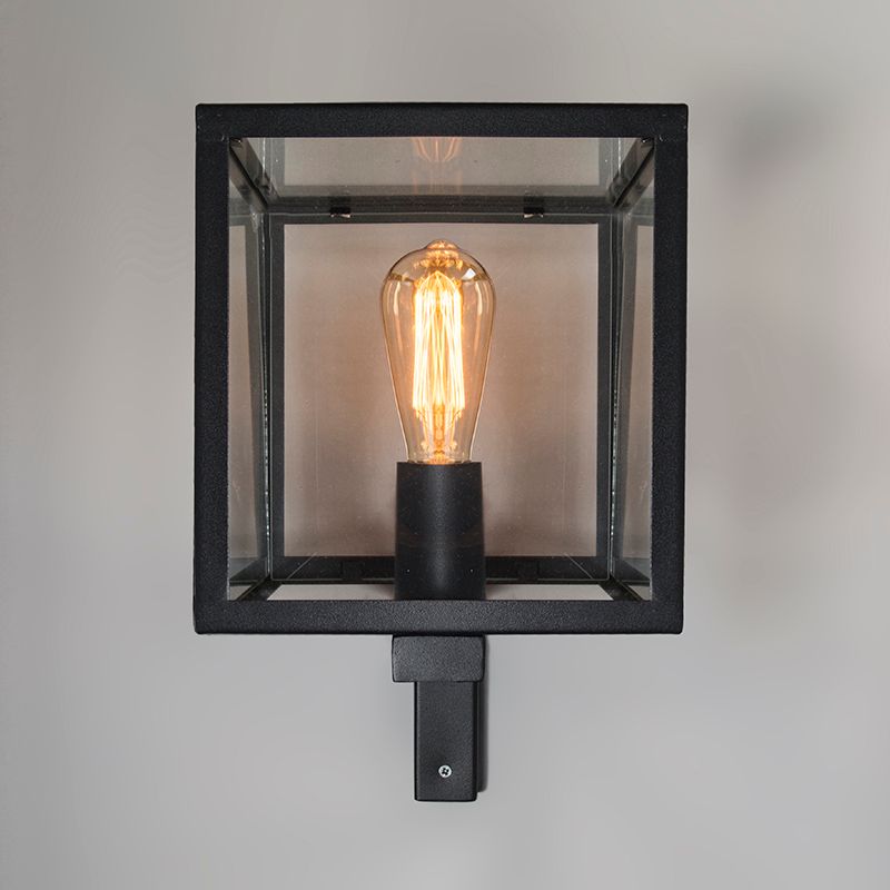 Industriële vierkante buitenwandlamp zwart IP23 - Rotterdam